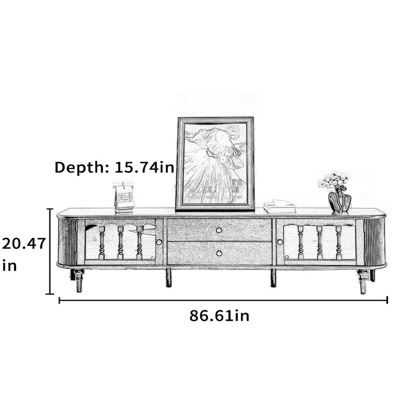 Red Oak Arches Retro Solid Wood TV Stand, L 86,61 po