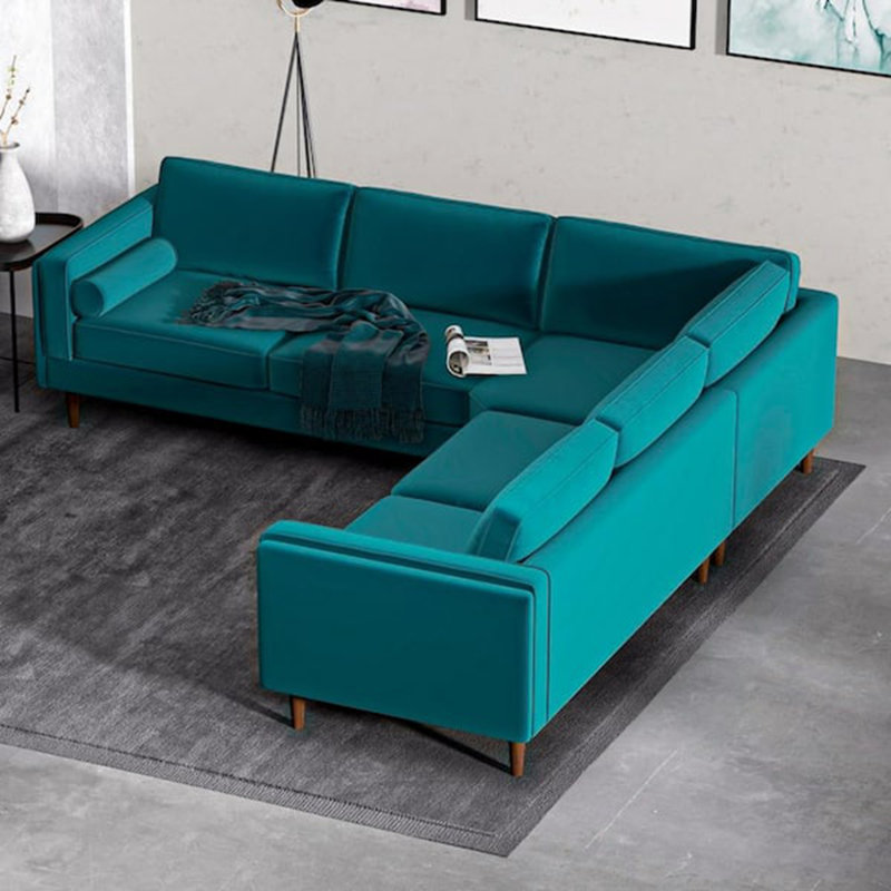 Fabric Sectional Corner Sofa, Teal Velvet
