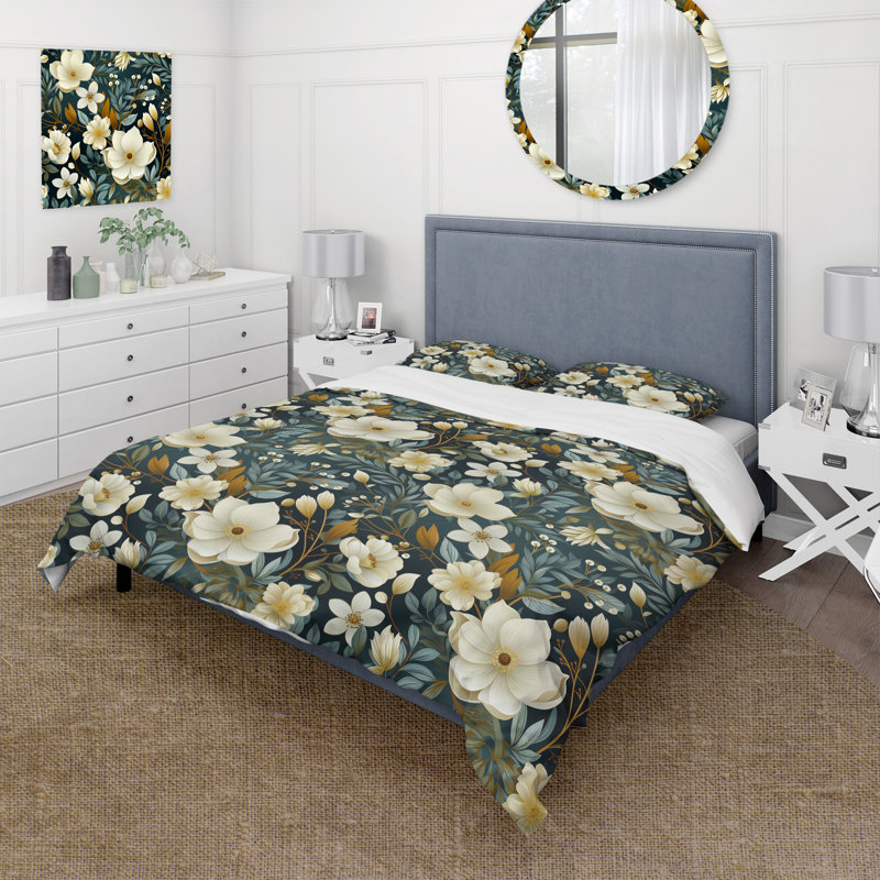 Ensemble de housse de couette Stormy Botanics Moody, Housse de couette pour grand lit et 2 taies décor