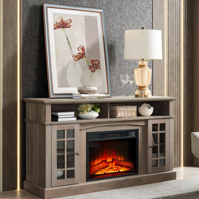 TV Media Stand Modern Entertainment Console With 23" Fireplace Inset For TV Up To 65" With Open And Closed Storage Space, TV Stand