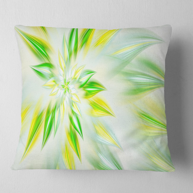 Fractale spirale fleur - coussin abstrait imprimé, 16 po x 1 po, Coussin décoratif, Vert clair