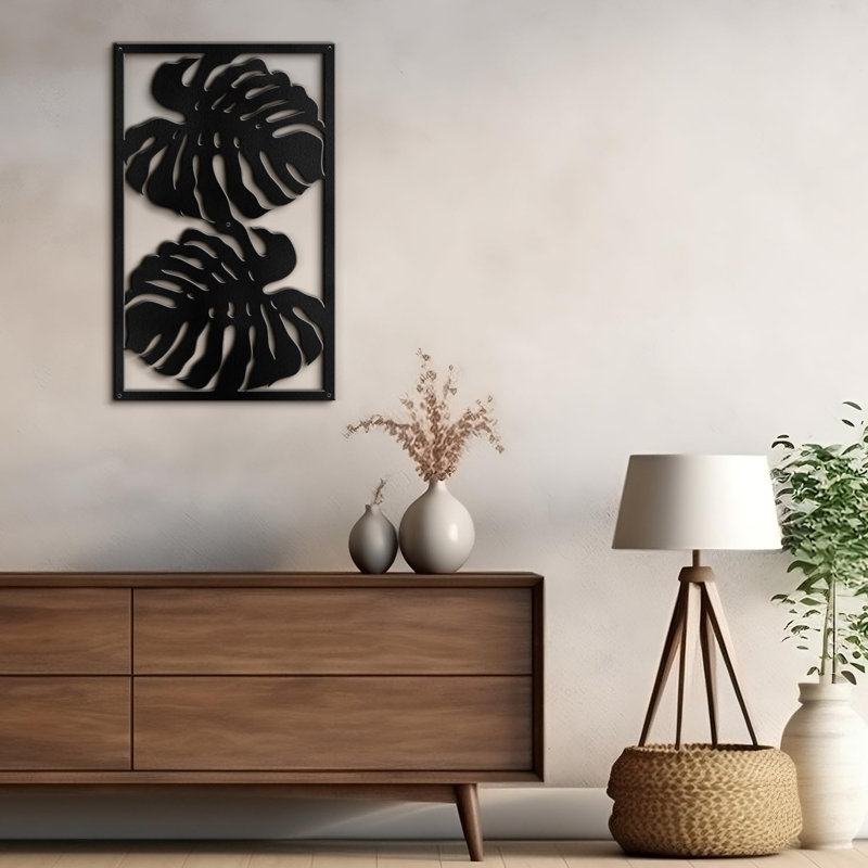 Décoration murale en métal Monstera Delight, H 18 po x l 11,18 po x P 0,05 po, Noir