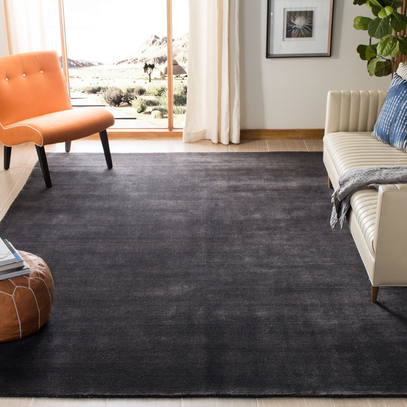 Tapis de couleur unie 80% laine, 20% coton touffeté à la main Addisyn, Rectangle 8 pi x 10 pi