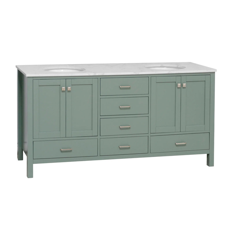 Ensemble de meuble-lavabo double 72 po Claudett, Vert sauge, Carrara d'ingénierie