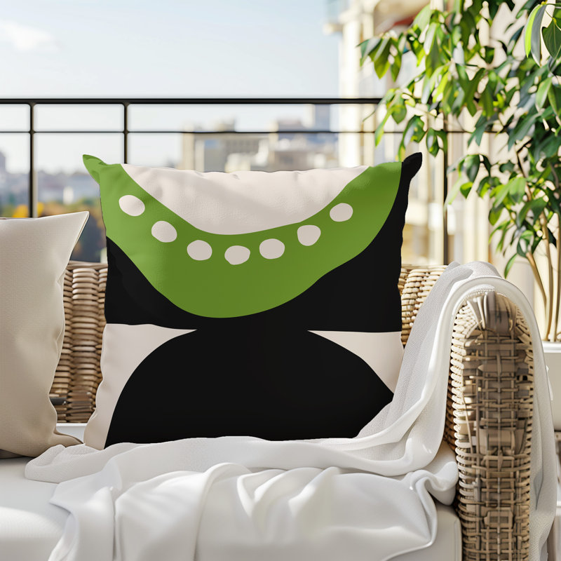 Oreiller carré réversible intérieur / extérieur Tobe Minimalist, H 15 po x l 15 po, Chartreuse / noir / blanc cassé
