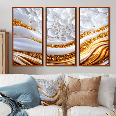 Marbre fleuri de blanc doré - ensemble d'art mural abstrait en marbre