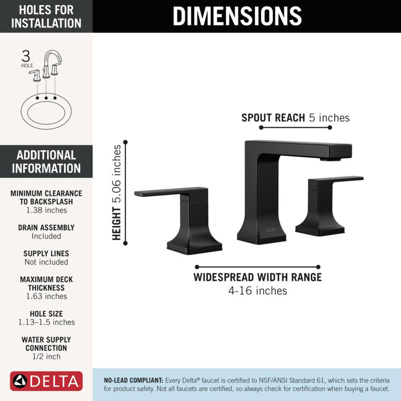 Velum Widespread Bathroom Faucet 3 Hole, 2-handle Bathroom Sink Faucet with Drain Assembly, Matte Black