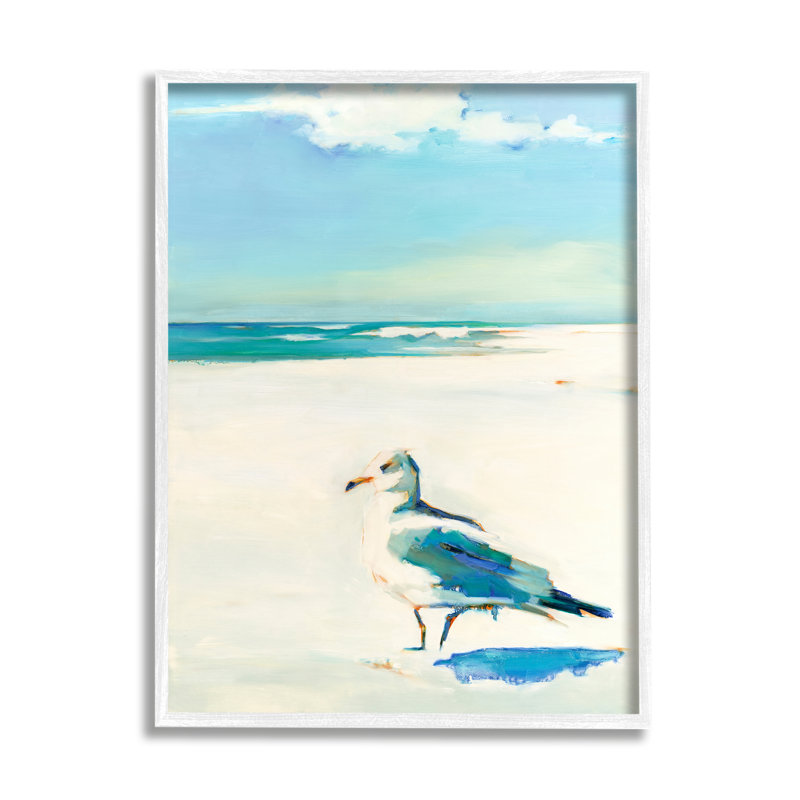 Mouette sur une plage de sable douce et tranquille par Kathleen Broaderick 913, Giclée encadrée blanc bord de mer