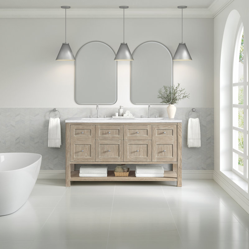Breckenridge 60'' W Double Vanity, Whitewashed Oak, White Zeus, Widespread