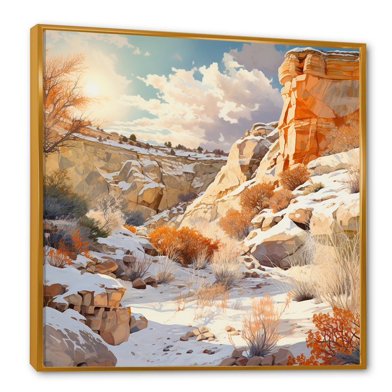 Canyon Winter Scenery sur toile, H 36 po x l 36 po, Cadre flottant doré