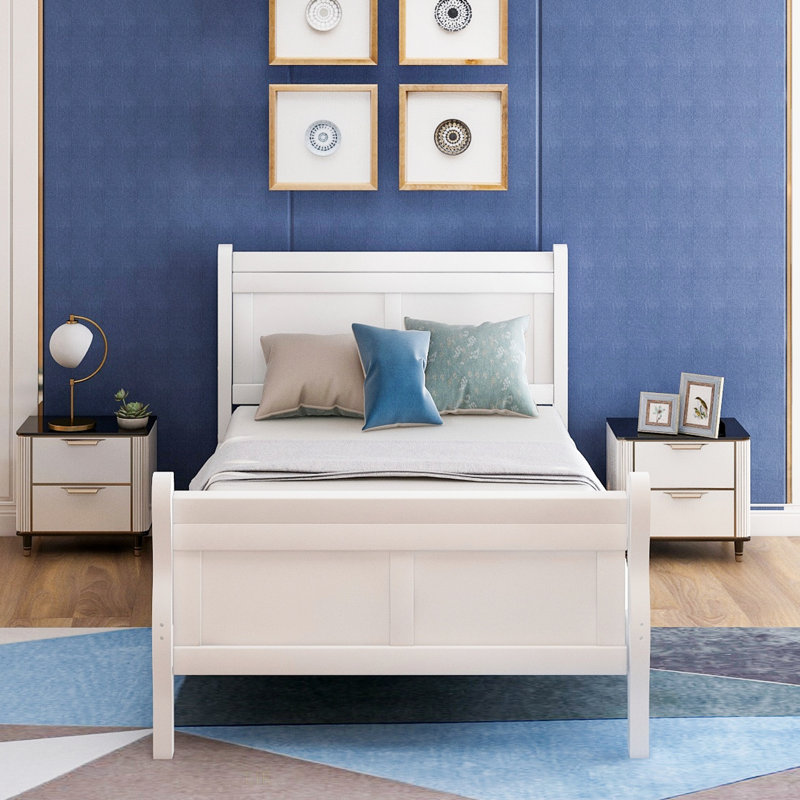 Lit plateforme avec base de lit en bois et lit-bateau, Blanc