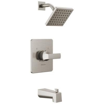 Velum 14 Series Square Bathtub and Shower Faucet Set, Brushed Nickel Shower Head and Handle Set, Valve Trim Kit, Stainless (Valve Not Included)