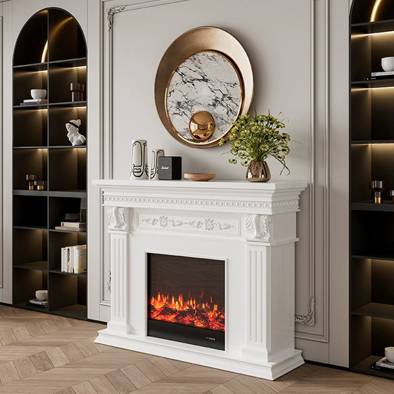 White Solid Wood Electric Fireplace, White