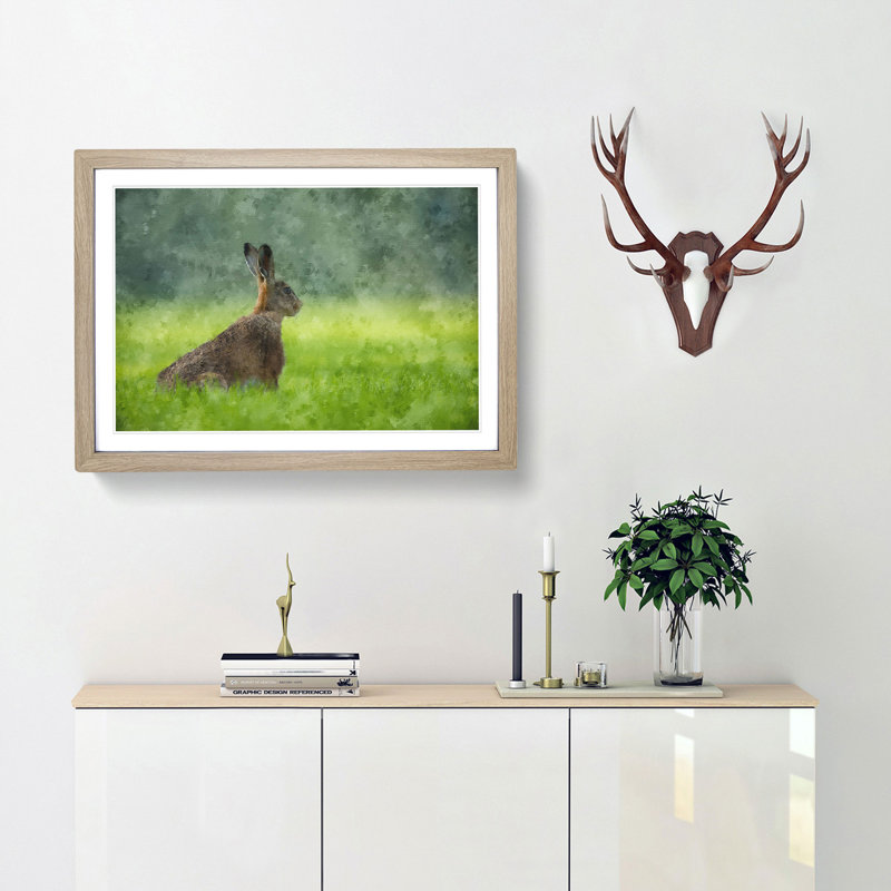 Lone Hare - Picture Frame Painting Print, Oak Framed, 62cm H x 87cm W x 2cm D