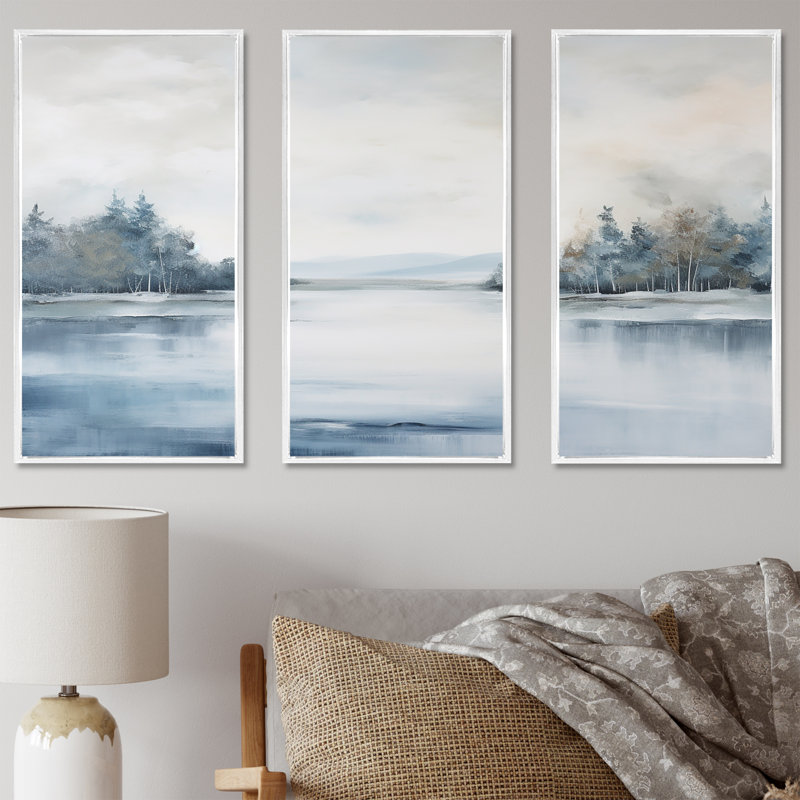 «Scandinavian Lake Tranquility I - River», ensemble de reproduction d'art mural, Cadre flottant blanc