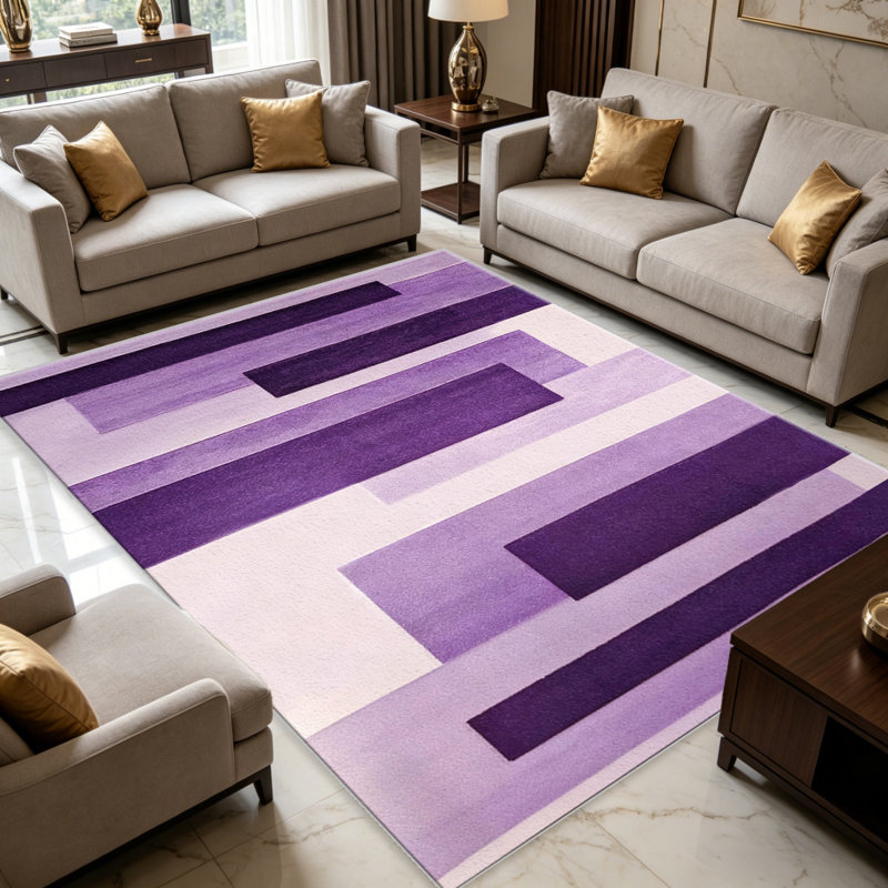 Purple Block carpet-easy to clean, machine-washable, soft and comfortable; suitable for door mats, kitchens, living rooms, bedrooms, corridors, and laundry areas. Easy to clean, durable carpet for home decoration.
