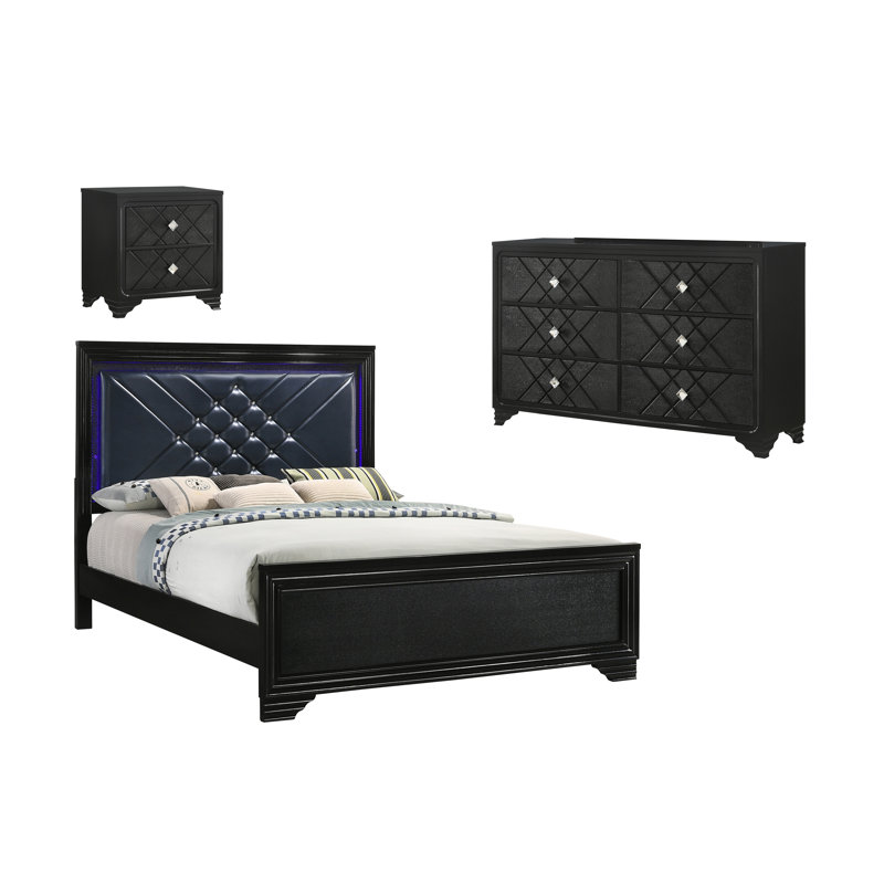 Ensemble de chambre à coucher 3 pièces avec commode Mosalena, Très grand