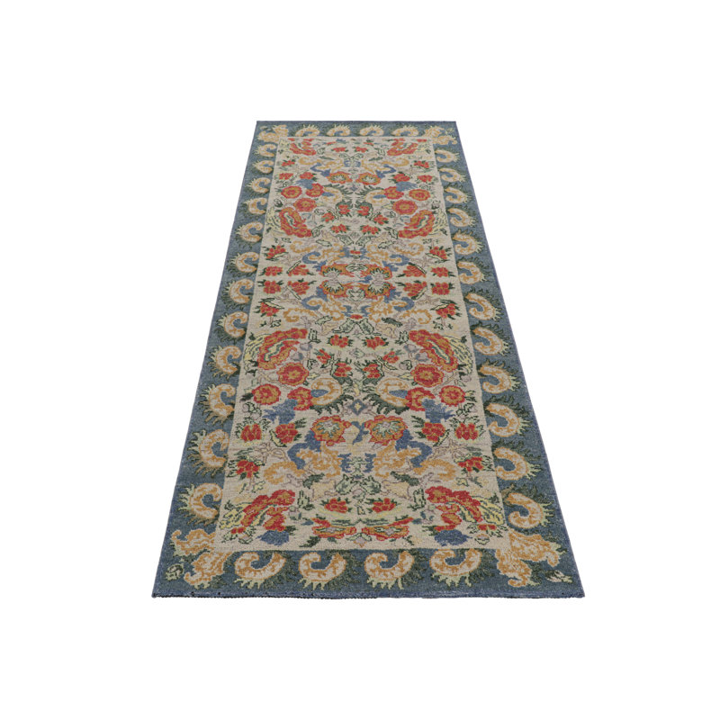 Rug & Kilim’S Classic Style Runner Rug In White With Floral Patterns, Rectangle 3'2" x 8'1"