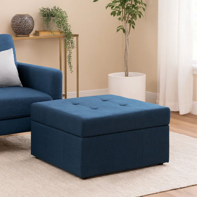 Repose-pieds bas avec rangement, carré de 31 pouces, capitonné bleu marine