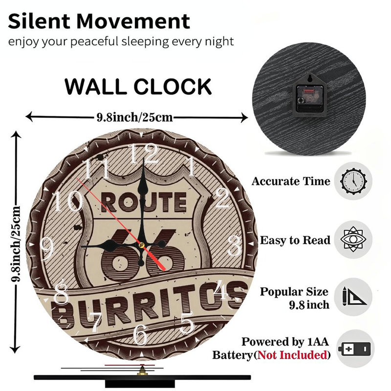 Horloge murale en bois 10 po, mouvement silencieux, à piles (piles AA non incluses), décor artistique, parfait pour les décorations