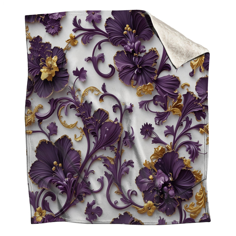 Couvertures florales mauves et dorées, L 60 po x H 80 po