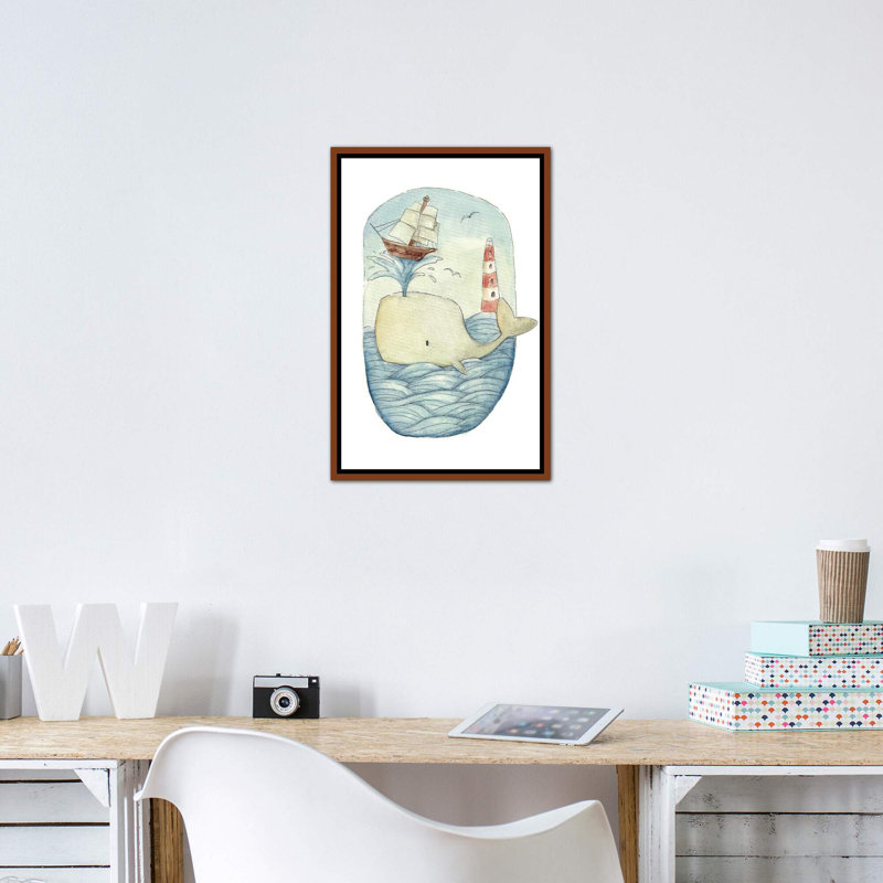 «Cute Whale in the Sea» par Mike Koubou - impression d'art graphique, H 26 po x l 18 po x 1,5 po