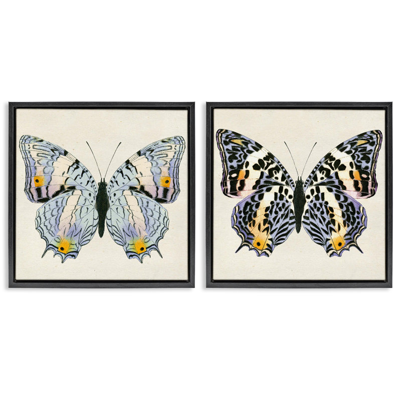  «Butterflies with Yellow», ensemble de 2 toiles flottantes encadrées par Susan Arnot, H 18 po x l 18 po