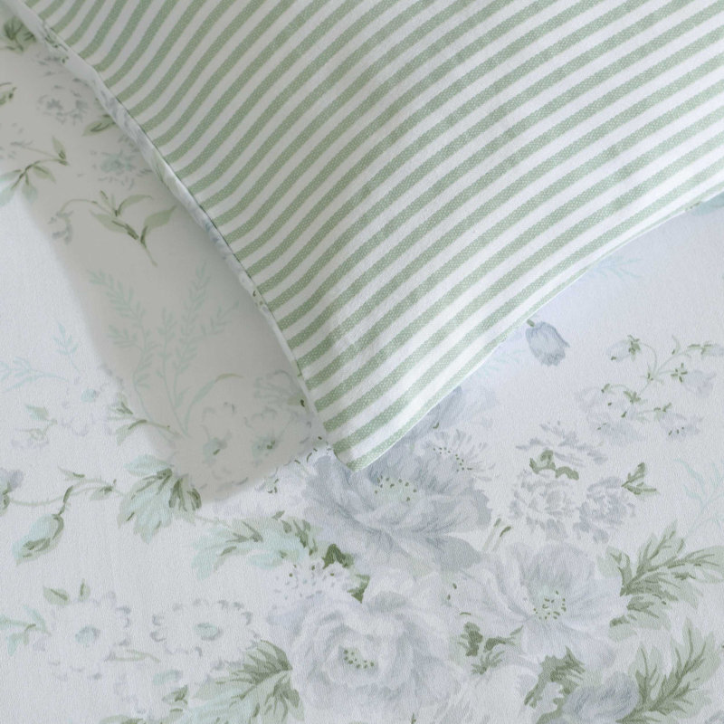 Laura Ashley Arundel Cotton Reversible Grey Duvet Cover Set, King Duvet Cover + 2 King Shams