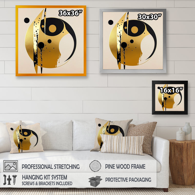 «Covell Golden and Black Sphere II», reproduction sur toile, H 16 po x l 16 po x P 1 po, Cadre photo noir