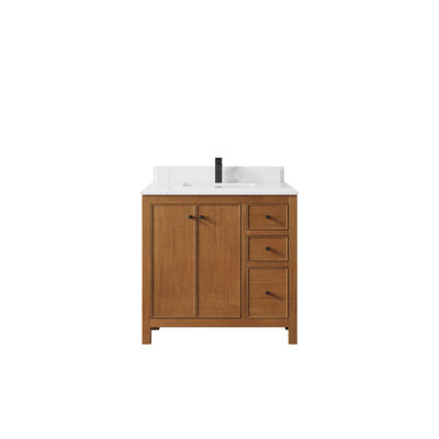 Meuble-lavabo simple 36 po avec plateau en quartz Chicago Teak