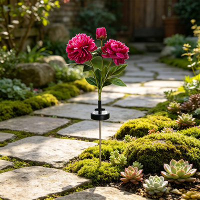 Métal lumières solaires décoratives 26,7 po à énergie solaire pivoines au sol Plantes artificielles d'extérieur Jardin au sol Lumières au sol solaires imperméables pour pelouses