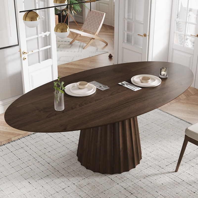 67" Pedestal Solid Wood Oval Dining Table Seats 6, Walnut