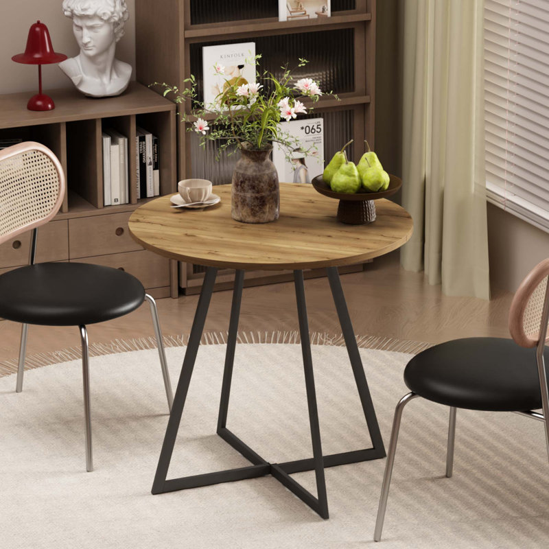 Table de salle à manger ronde moderne pour petits espaces avec pieds en métal minimalistes