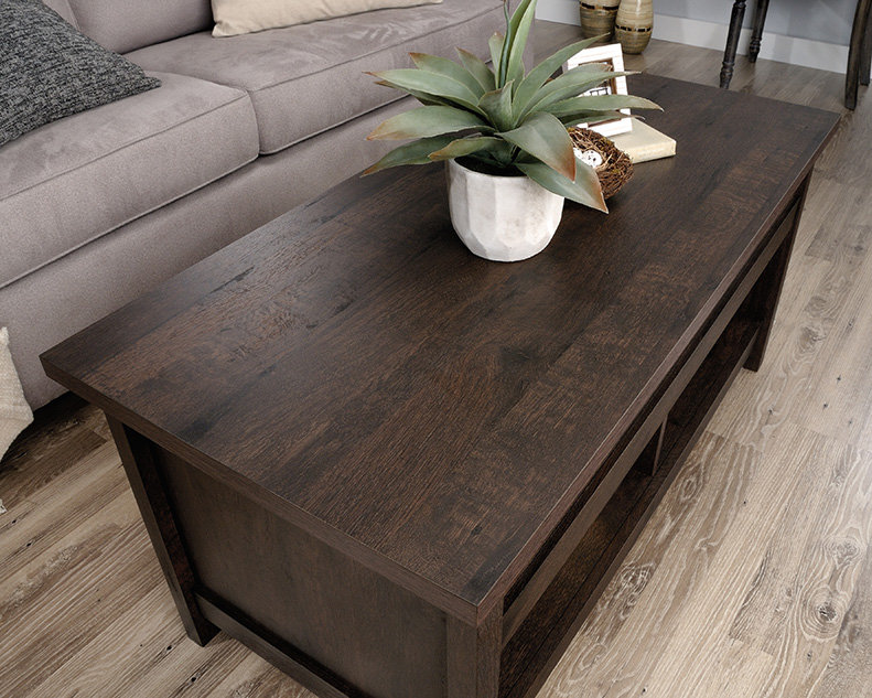 Vintage Coffee Oak Rectangular Lift-Top Coffee Table with Storage