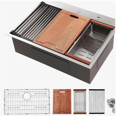 30 Drop Kitchen Sink - 30 inch Kitchen Sink Drop-in Topmount Single Bowl 16 Gauge Stainless Steel Ledge Workstation Kitchen Sinks