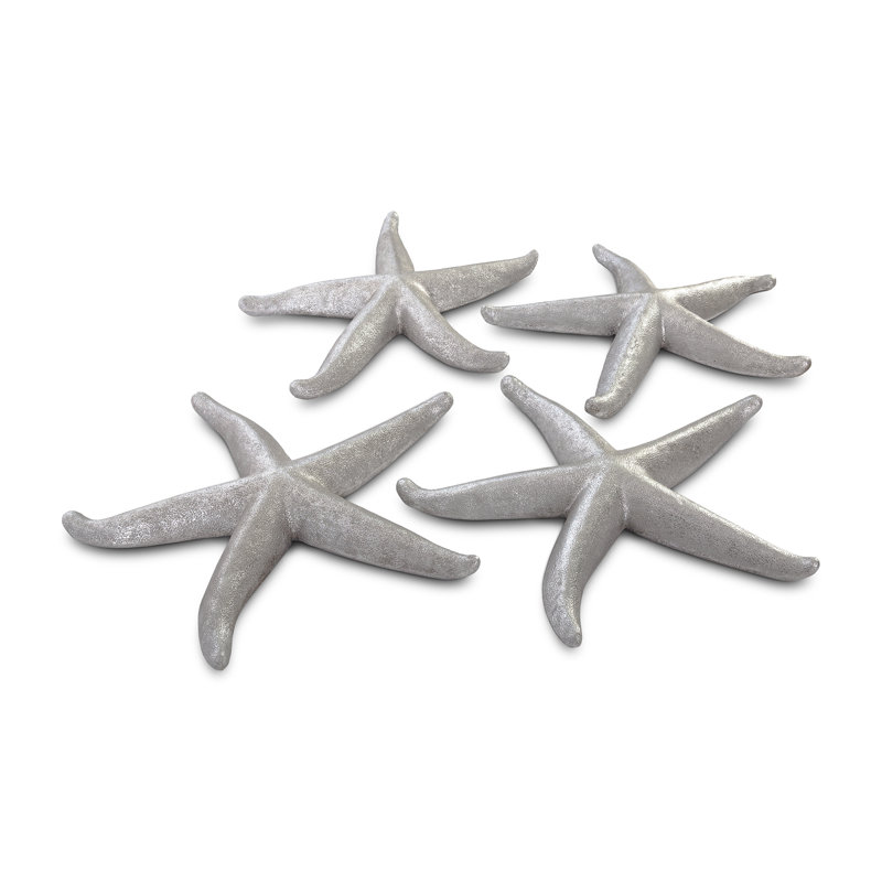 Ensemble de 4 décorations murales étoile de mer, feuille d'argent