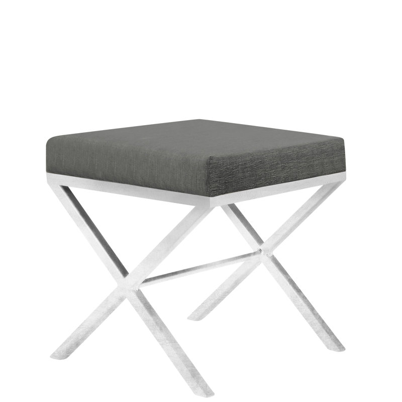Soho Iron Accent Stool, Silver Leaf, Charcoal Linen