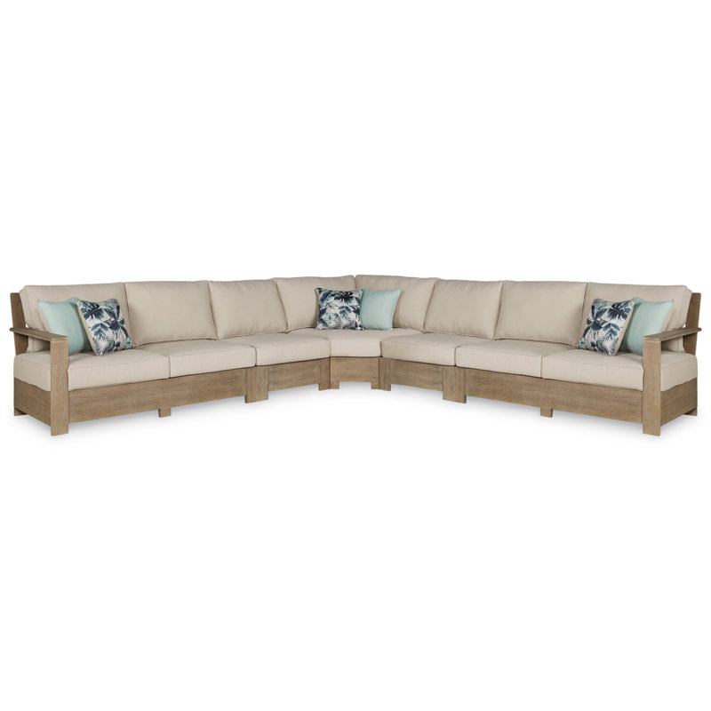 Swansea 106'' Wide Rectangle Eucalyptus Patio Sectional with Cushions