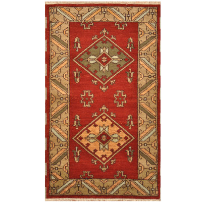 Tapis de zone en laine 3 pi x 5 pi à la main one-of-kind noué la kazak Sullivan