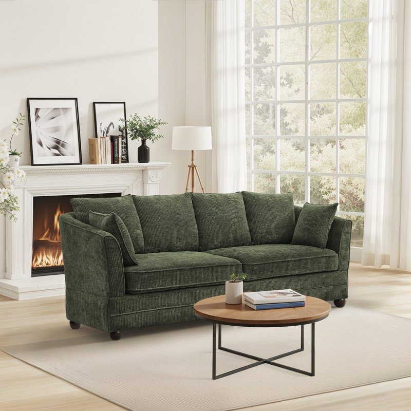 Ethan 82" Chenille Upholstered 3-Seater Sofa, Army-Green