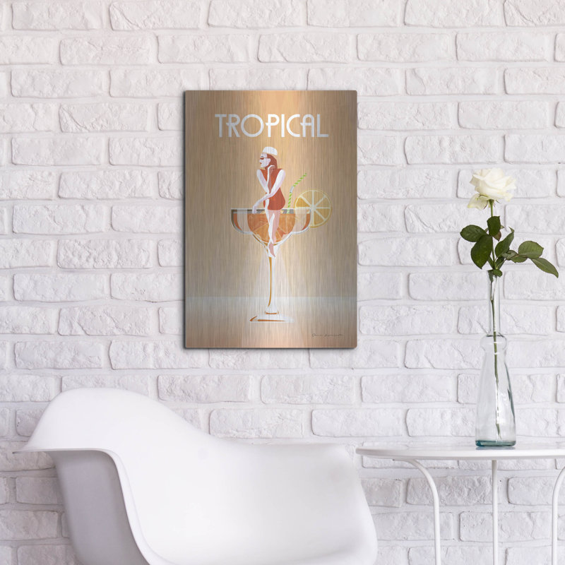 Art mural en métal luxueux «Tropical Drink» par Omar Escalante, H 24 po x l 16 po