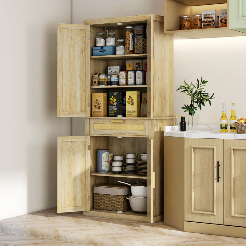 Armoire de rangement de 72 po de hauteur avec garde-manger et portes de grange et tiroir, Chêne