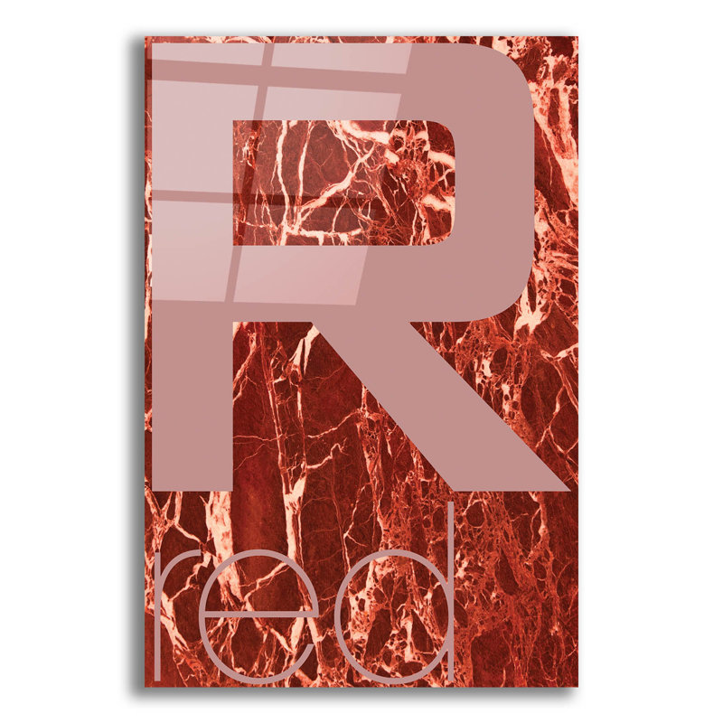 «Red Marble 03» par Typelike, art mural en verre acrylique, H 24 po x l 16 po x P 0,2 po