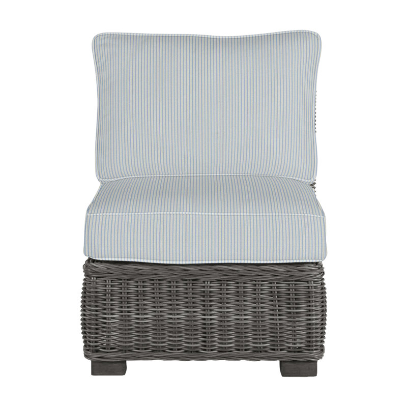 Rustic Woven Sectional Slipper Chair, Slate Gray, Rollo Lace InsideOut® Linen, Welt