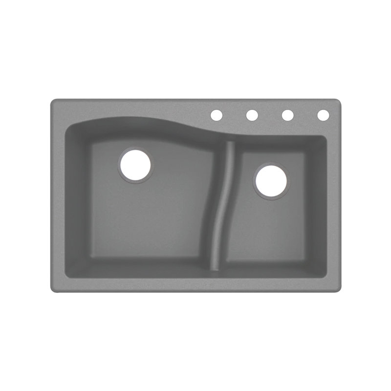 Aversa 33'' L Double Bowl Granite Kitchen Sink, Gray, 4-BCDE Hole