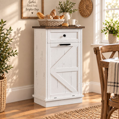 Armoire à poubelle basculante de 38 litres (10 gallons) pour cuisine, style ferme, blanche.