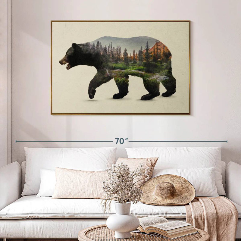 L'ours noir nord-américain, 46 po x 31 po, Cadre flottant doré