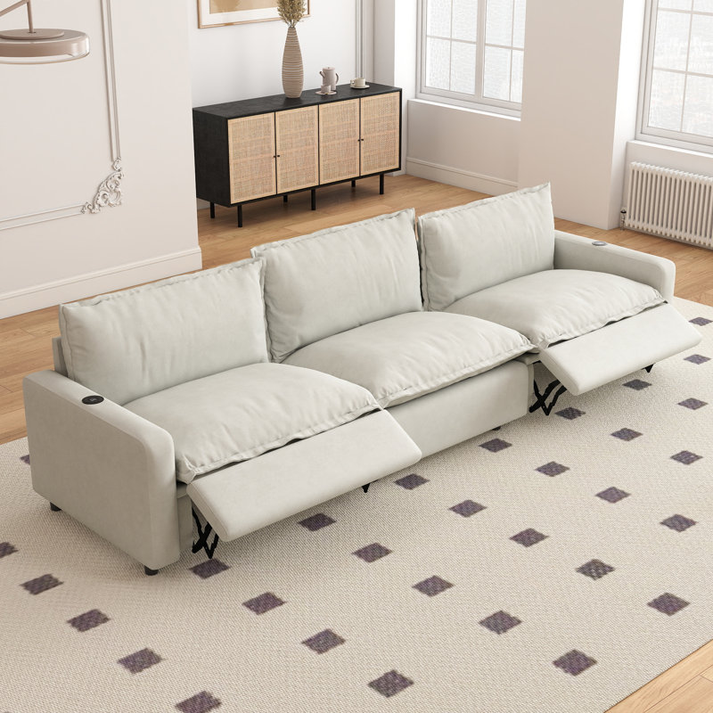 3-Piece Modular Linen Power Reclining Sectional Sofa With Zero-Gravity, Beige