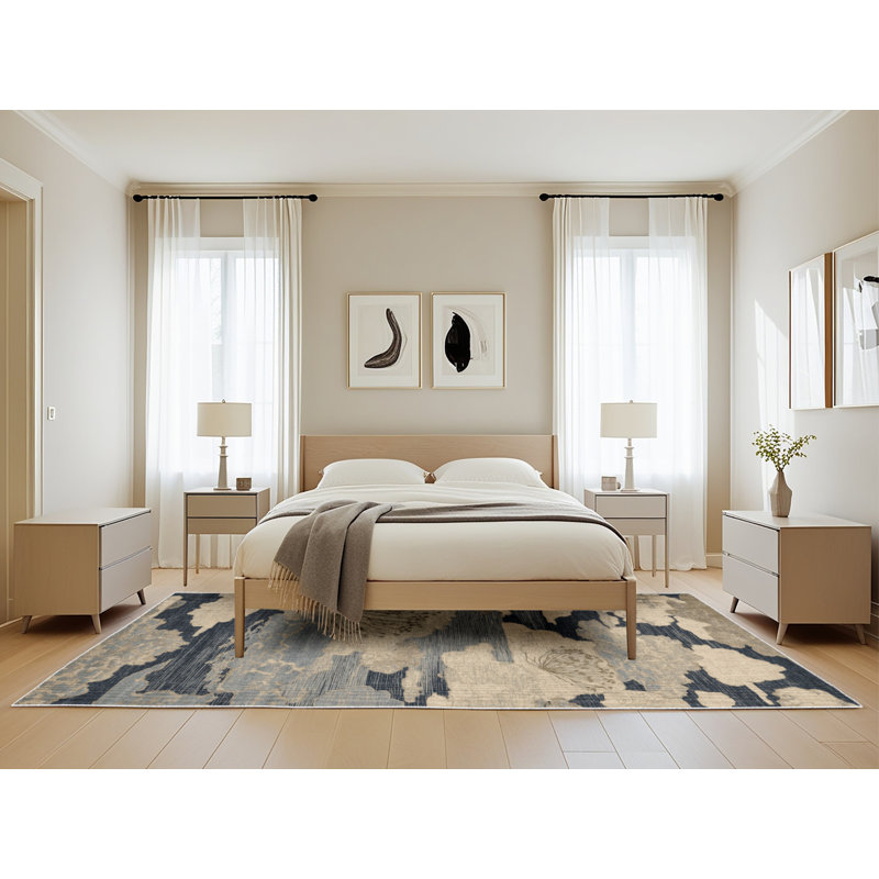 Tapis beige lavable à la machine, Rectangle de 5 pi x 8 pi