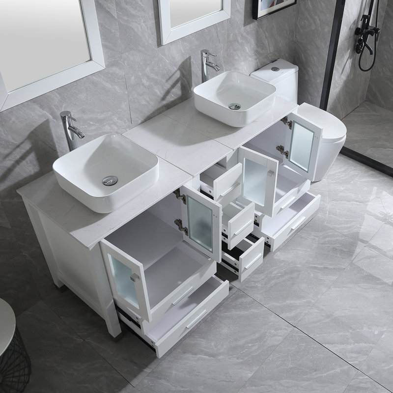 Mandrup 61.5'' Double Bathroom Vanity Set with Mirror, White